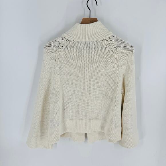 Vintage Rafaella Cream Knit Cardigan Funnel Collar Large Button Front Size L - Picture 2 of 8
